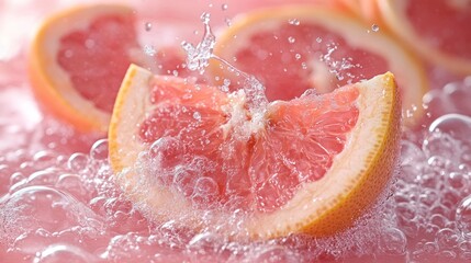 Fototapeta premium Grapefruit Splash: Refreshing Citrus in Sparkling Water