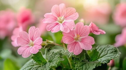 Obraz premium Close-up of Delicate Pink Flowers in a Garden