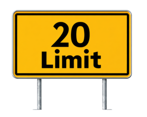 detailed speed limit sign featuring bright yellow background with bold black text indicating limit of 20. This sign is essential for road safety and traffic regulation