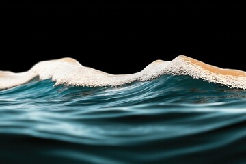 Abstract fluid wave with dark blue and white tones forming minimal crest shape under black background representing motion dynamics and natural rhythm in digital form
