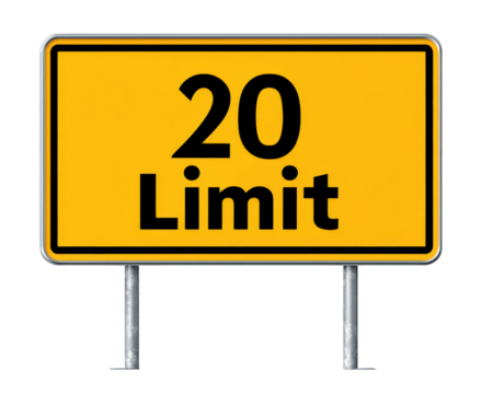 detailed speed limit sign featuring bright yellow background with bold black text indicating limit of 20. This sign is essential for road safety and traffic regulation