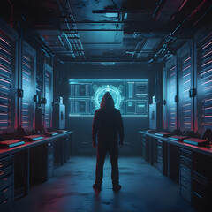 Step into a high-tech hacker workspace designed for cinematic projects, digital content creation, and futuristic design needs. This realistic hacker scene features a dark and moody environment,