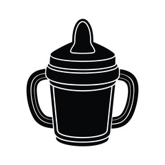 Black And White Vector Illustration Of Baby Sippy Cup With Handles