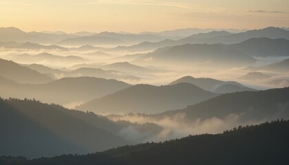 Obraz premium Serene sunrise over misty mountains blue ridge parkway landscape photography nature aerial view tranquility