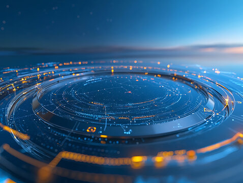 Dynamic data visualization in technology digital space abstract concept futuristic environment aerial view