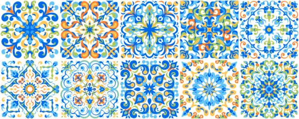 Rolgordijnen Portugal keramische tegels Mediterranean ceramic tiles seamless pattern. Azulejo arabesque. Portuguese, Spanish, Turkish, Indian, Islamic, Arabic decor. Geometrical and floral traditional national ornament. Vector illustration.  © Ihor
