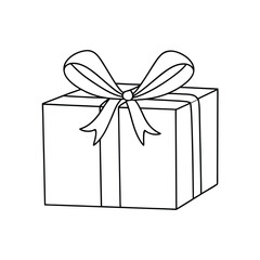 Line Art Present Box With Ribbon And Bow Vector Illustration Design