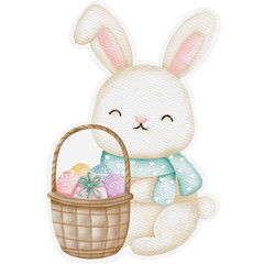 Ester eggs rabbit and chicken  element stickers watercolor