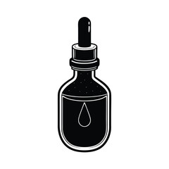 Essential Oil Bottle With Dropper In Black And White Style Illustration