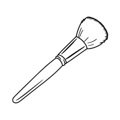 Black And White Outline Illustration Of A Makeup Brush For Cosmetic Use