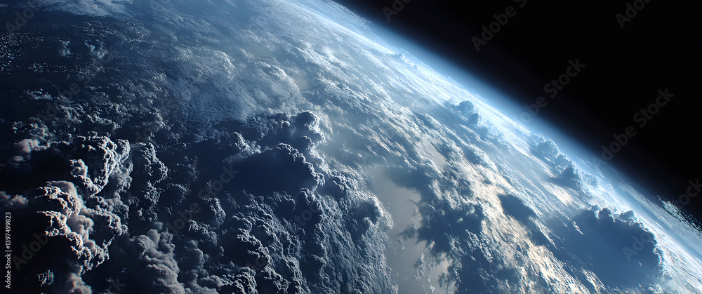Wall mural cinematic shot of planet earth globe clouds and space background.