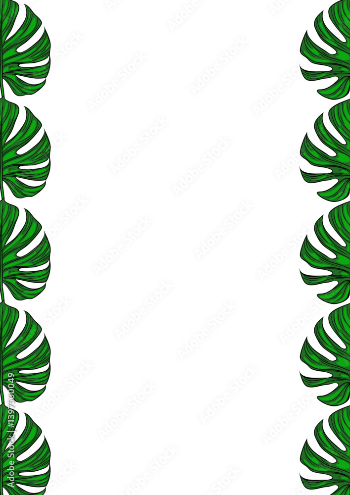 Poster a vector vertical design featuring large green monstera leaves on both sides, creating a frame effec