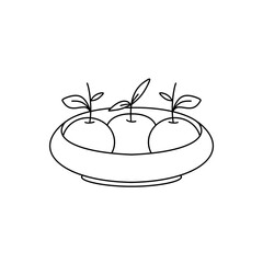 A bowl of apples with three apples in it