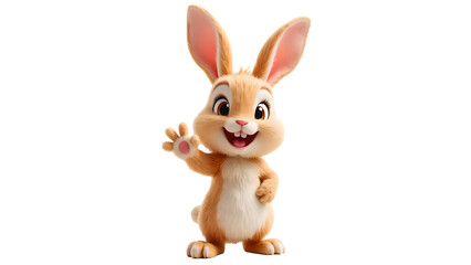 Obraz premium Cute bunny rabbit isolated on a transparent background waving happily to viewers with cheerful expression