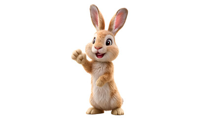 Obraz premium Cute rabbit waving isolated on a transparent background for creative projects and illustrations