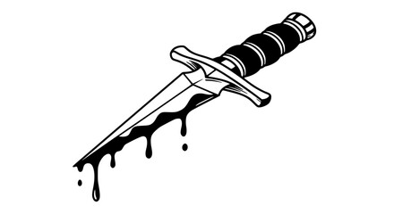 Bloody dagger illustration black and white representing violence or danger [with copy space].