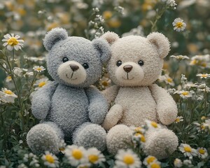 Teddy Bears in Flower Field