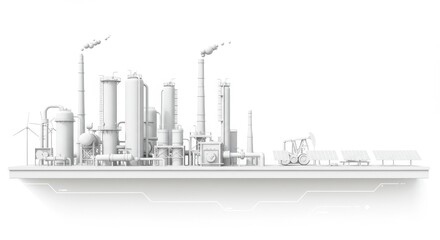 Obraz premium White Tone Oil Refinery and Energy Plant - Symbolizing industrial progress, clean energy transition, technological advancement, sustainable practices, and economic growth