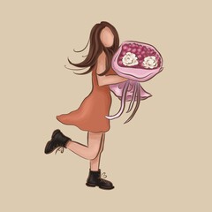 Happy girl with a bouquet
