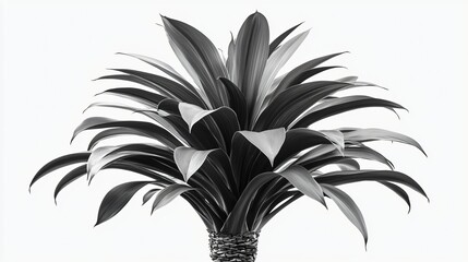 Monochrome Aspidistra plant, studio shot, white background, botanical illustration