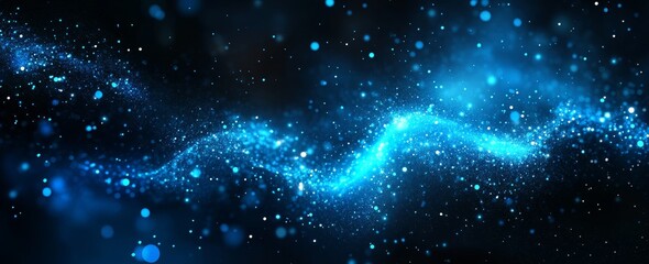 Fototapeta premium A digital backdrop featuring an abstract design with a light blue and white mesh pattern, and a black hole or wormhole at its center, with glowing particles of data flowing from left to right