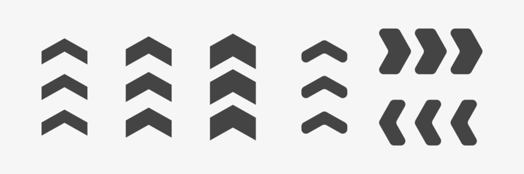 Arrow chevron direction sign. Road signpost symbol. Navigation left, right and up signs. Vector llustration