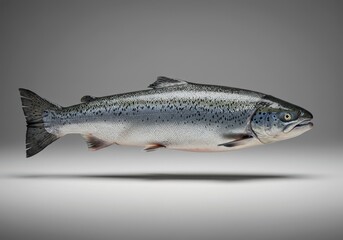Fototapeta premium Fresh sea trout on a grey background. Seafood delicacy for restaurant menus and healthy eating concepts. Raw fish for cooking recipe inspiration, gastronomy dish