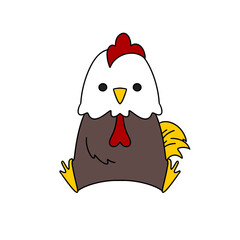 A cartoon chicken with a red beak and yellow feet