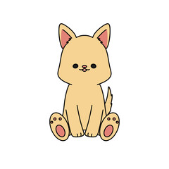 A cute cartoon cat with a smile on its face is sitting on its paws