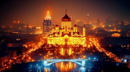 Night View of the Cathedral of Christ the Savior in Moscow