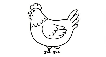 Obraz premium Adorable Hen Illustration - A simple line drawing of a hen, perfect for coloring pages, children's books, or farm-themed designs