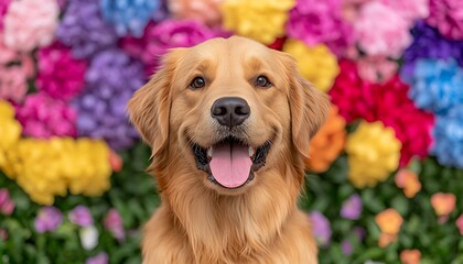 Happy Dog in Flowers