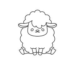 A cute cartoon sheep is sitting on the ground