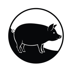 Black Pig Silhouette In Circle Farm Animal Icon Logo Vector Illustration