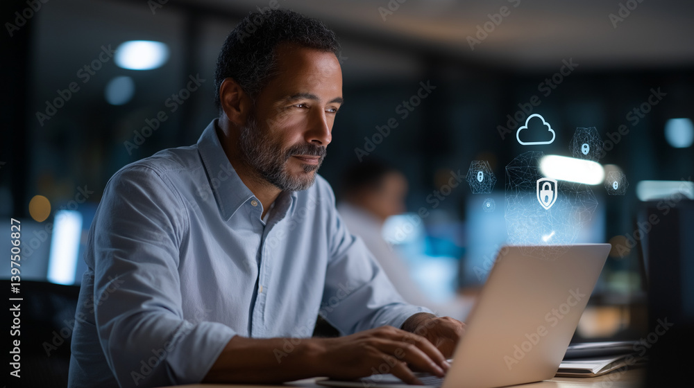 Aufkleber zero trust cybersecurity in a secure office setting