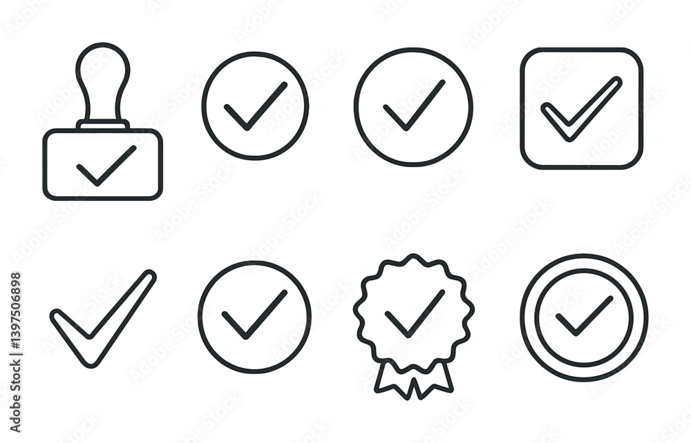 Poster minimalist checkmark and approval icon set - linear style