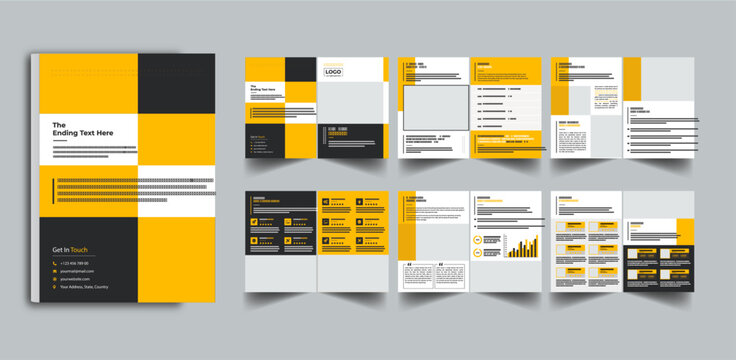 Company brochure 12 page Template Layout Design concept , Minimalist corporate brochure layout with cover, back and inside pages, Corporate business presentation guide