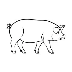 Pig Illustration Outline Simple Farm Animal Drawing Graphic Design Template Vector