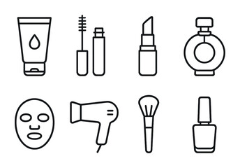 Essential beauty icon set: skincare and makeup clipart collection for digital design
