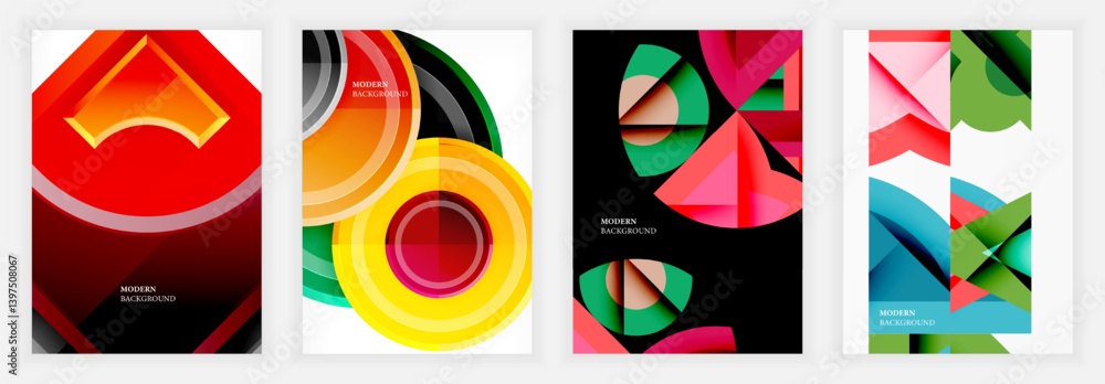Poster abstract geometric designs dominate these vibrant backgrounds. shapes overlap, creating dynamic comp