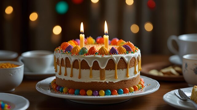 A birthday cake decorated with colorful icing