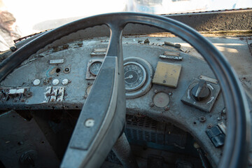 Old ruined war, bus auto