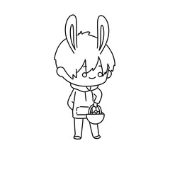 A cartoon rabbit holding a basket of eggs
