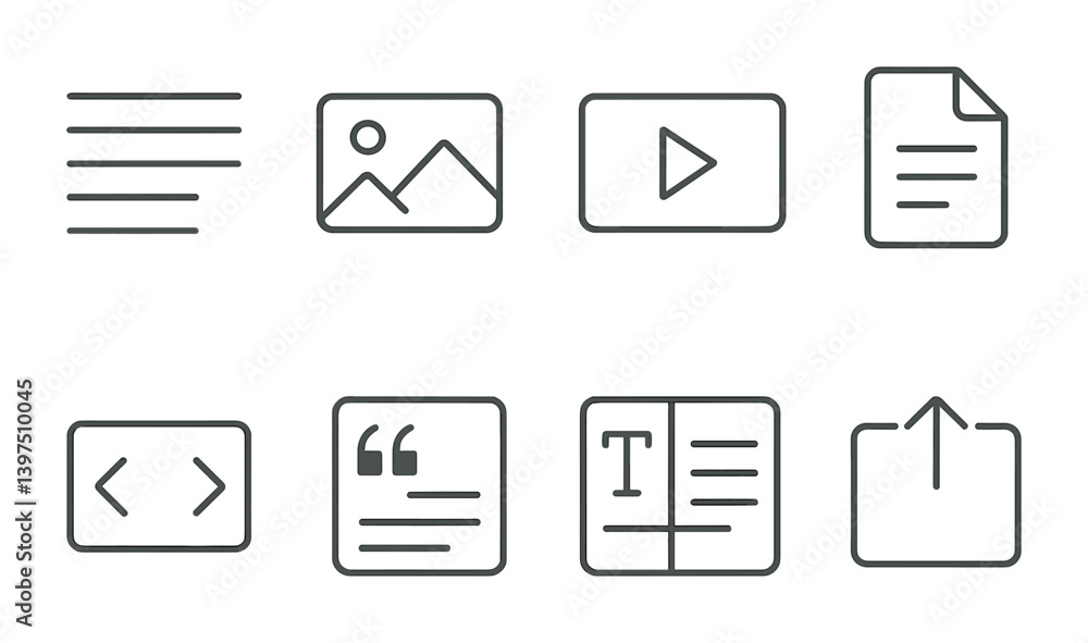 Poster essential multimedia icons set: flat linear style for ui design projects