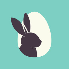 Króliczek wielkanocny. Królik i jajko. Wielkanocna ilustracja w prostym stylu na kartki świąteczne, banery, życzenia i do innych projektów.