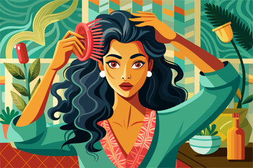 vector of A woman combing her hair