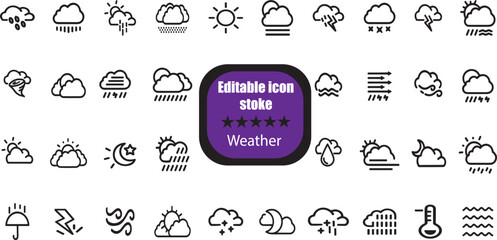 Weather Stroke icon collections. Containing Spring, Hail, Humidity, Fall, Fog, Winter, Snow, Wind, Rainy, and Seasons icons.