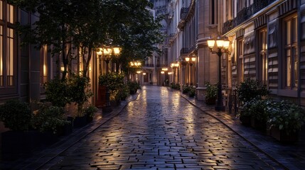 Fototapeta premium Parisian Alleyway at Dusk, Rain