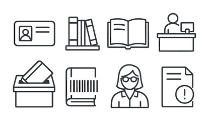 Library and education icons set - linear style collection for academic resources