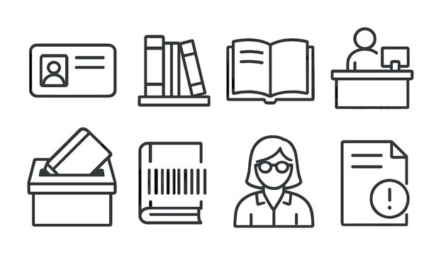 Library and education icons set - linear style collection for academic resources